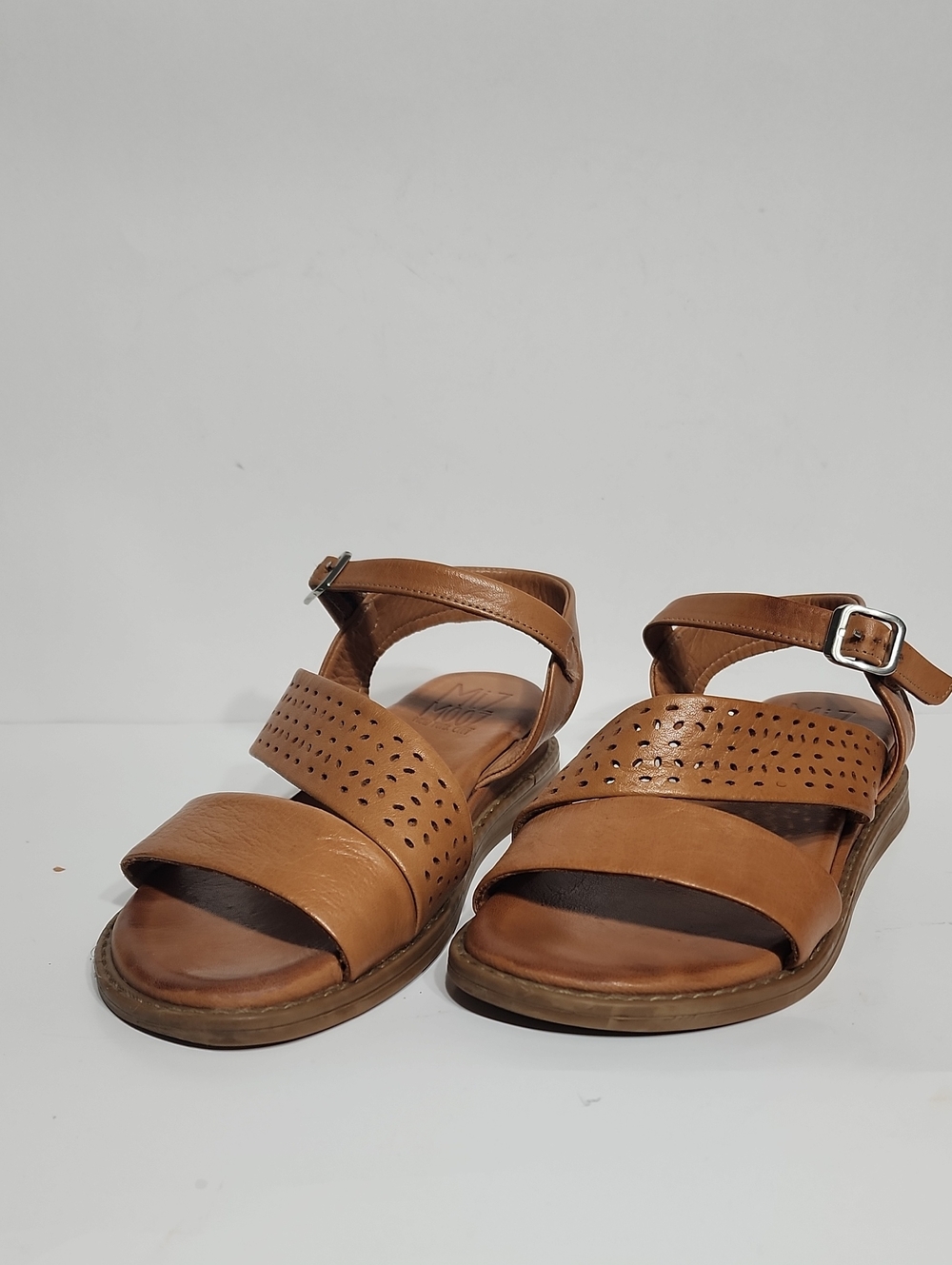Miz Mooz Cognac Hazel Perforated Leather Strappy Sandals Size 38
